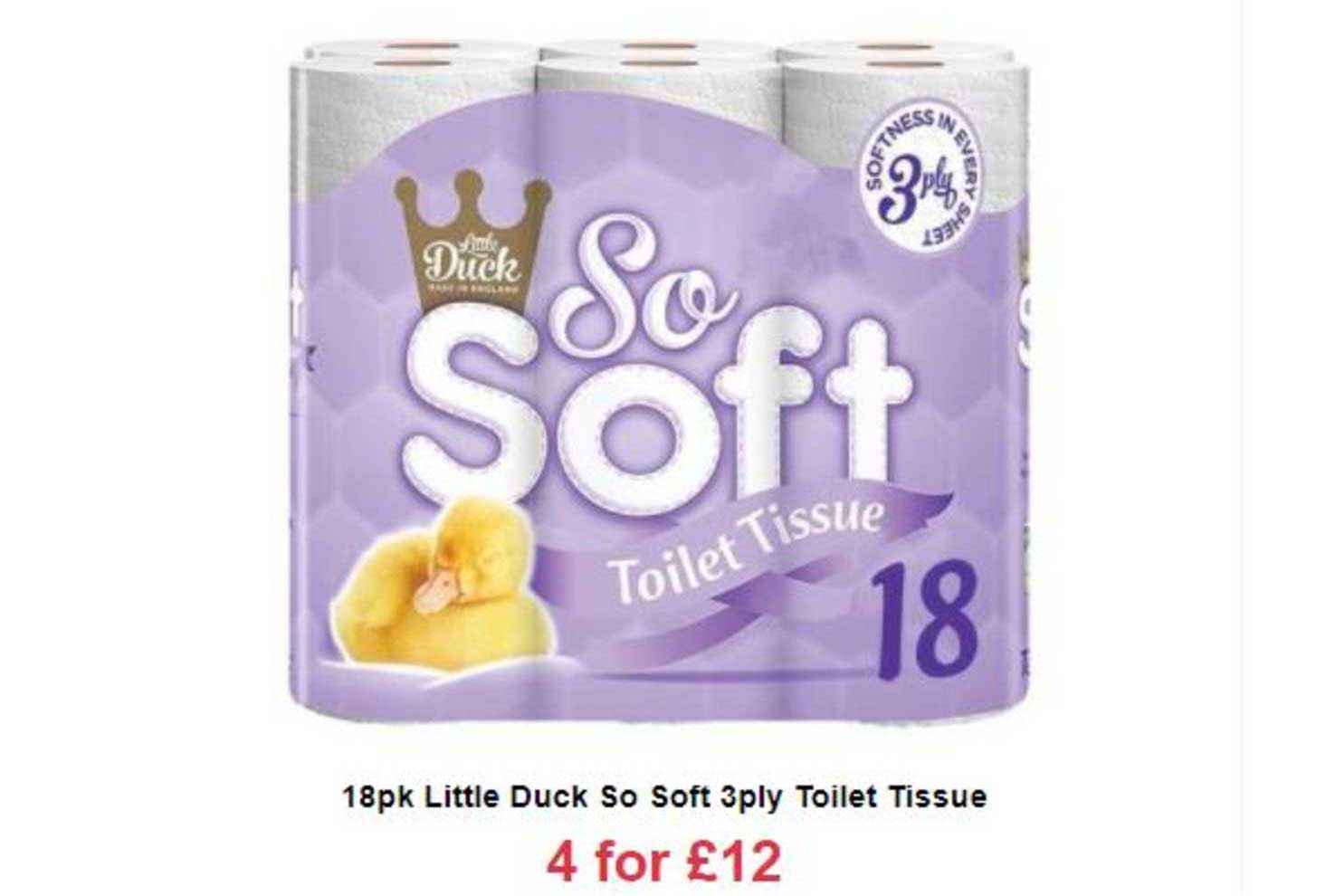 Farmfoods 18pk Little Duck So Soft 3ply Toilet Tissue