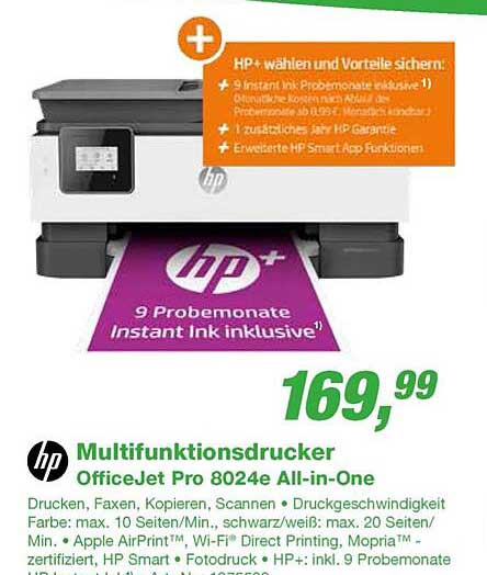EP Hp Multifunktionsdrucker Officejet Pro 8024e Allin1