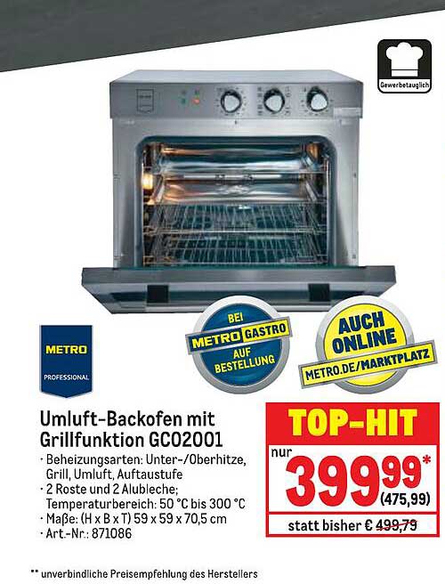 Metro Professional Umluftbackofen Mit Grillfunktion Gc02001 Angebot