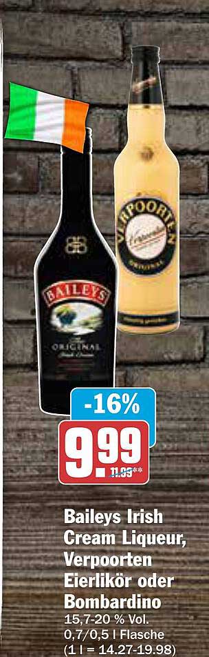 Baileys Irish Cream Liqueur, Verpoorten Eierlikör Oder Bombardino ...