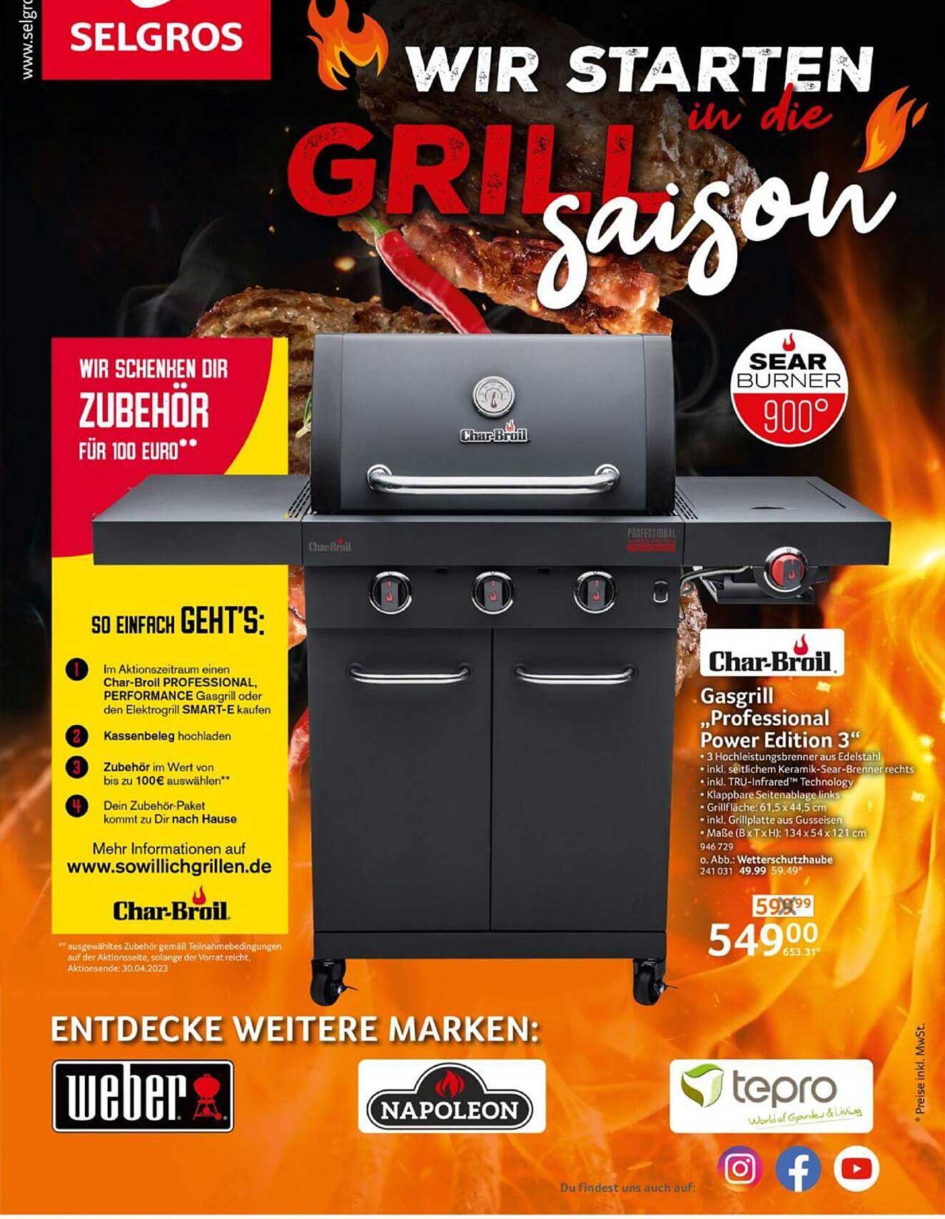 Char-broil Gasgrill „professional Power Edition 3“ Angebot bei Selgros .