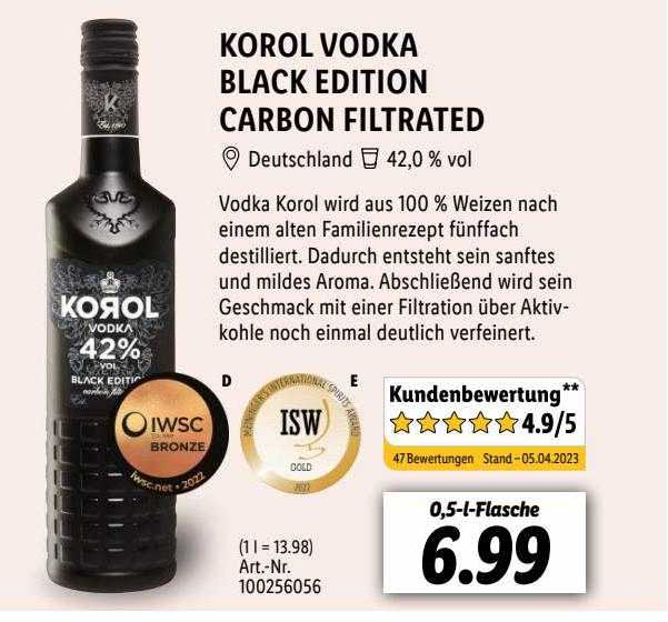 Edition bei Filtrated Lidl Angebot Black Vodka Carbon Korol