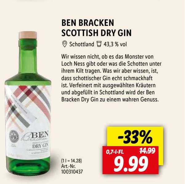 Ben Bracken Scottish Dry Gin bei Lidl Angebot