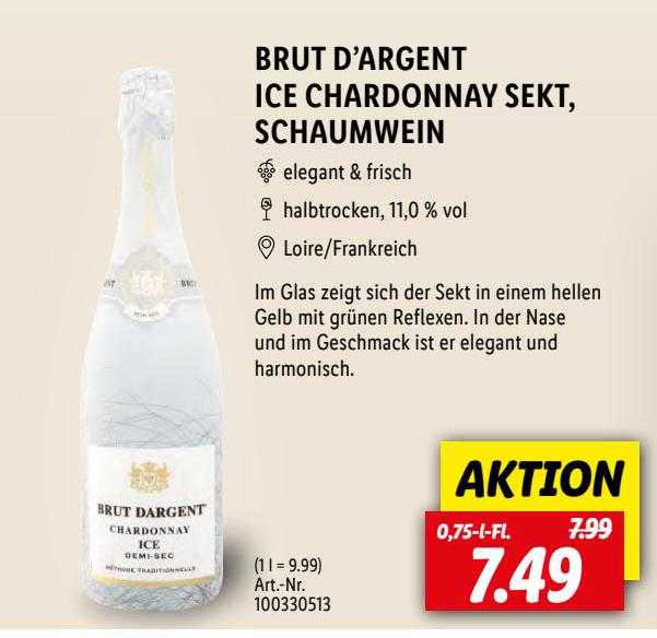 D\'argent Chardonnay Sekt, Schaumwein Angebot Ice Brut bei Lidl