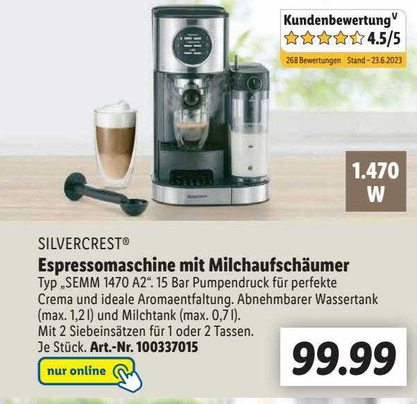 Silvercrest Espressomaschine Mit Milchaufschäumer Lidl bei Angebot