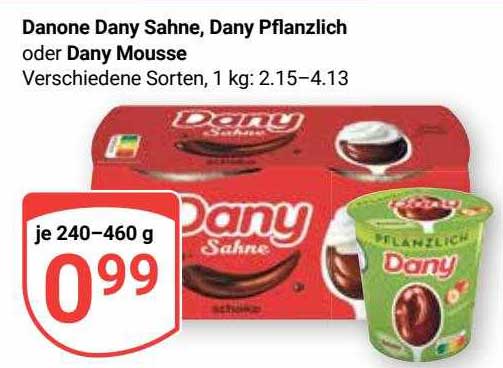 Danone Dany Sahne, Dany Pflanzlich Oder Dany Mousse Angebot bei Globus