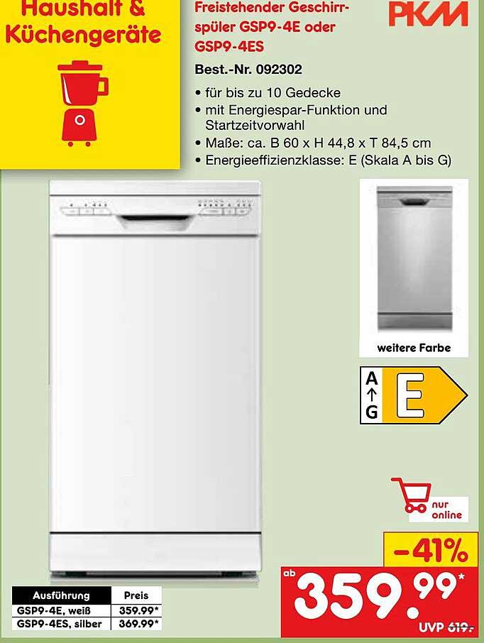 Pkm Freistehender Geschirrspüler Gsp9-4e Oder Gsp-9-4es Angebot bei Netto  Marken-Discount