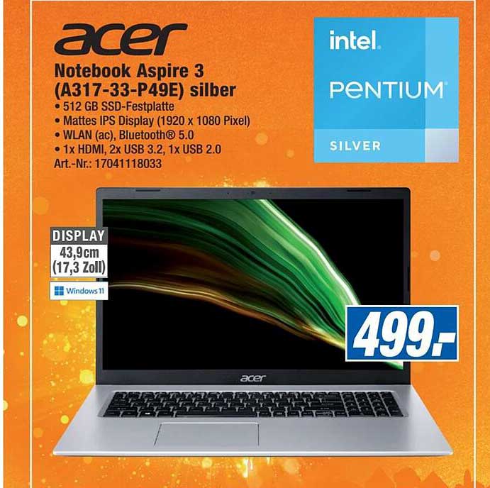 Expert Technomarkt Acer Notebook Aspire 3 A317-33-p49e Silber