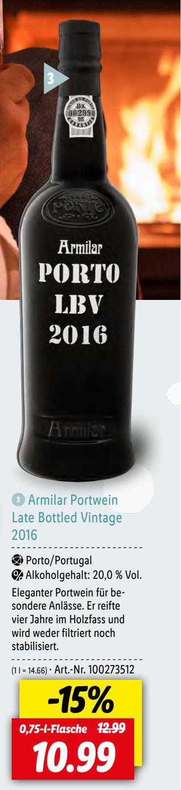 Angebot bei Late Armilar Vintage 2016 Lidl Bottled Portwein