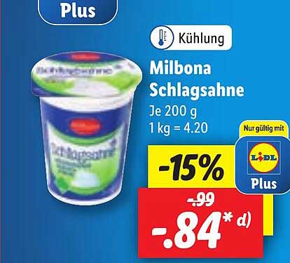 Milbona Schlagsahne Angebot bei Lidl 1Prospekte.de