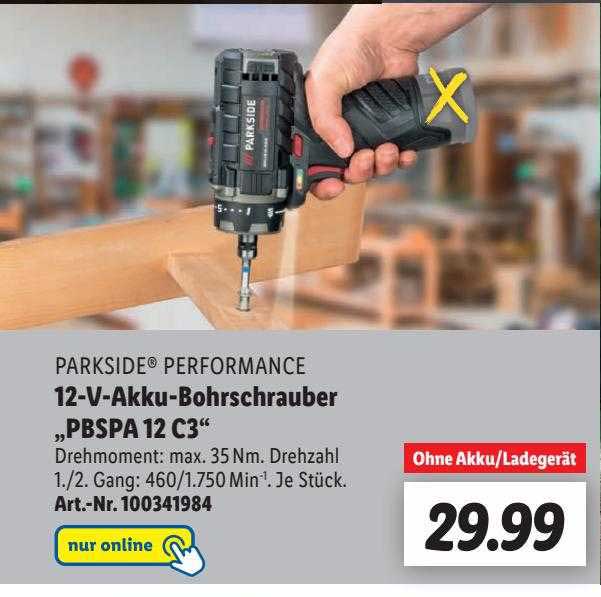 Parkside Performance 12-v-akku-bohrschrauber „pbspa 12 C3” Angebot bei ...