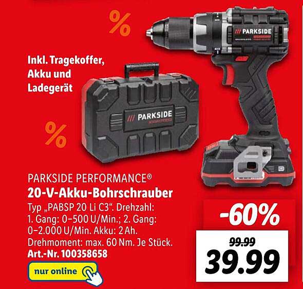 Parkside Performance 20v-akku-bohrschrauber Angebot bei Lidl ...