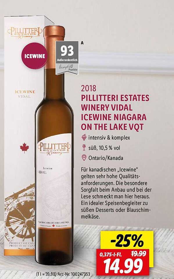 Icewine The 2018 Lake Vidal Angebot Vqt Lidl On Niagara bei Pillitteri Winery Estates