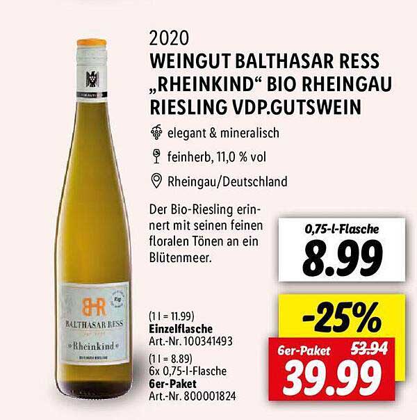 Lidl 2020 Weingut Balthasar Ress „rheinkind“ Bio Rheingau Riesling Vdp.gutswein