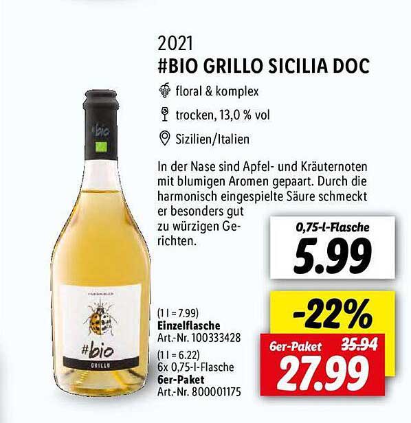 Lidl 2021 #bio Grillo Sicilia Doc