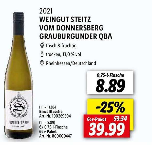 Lidl 2021 Weingut Steitz Vom Donnersberg Grauburgunder Qba