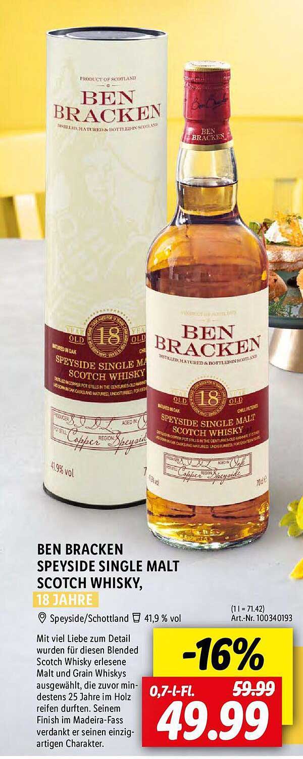 Lidl Ben Bracken Speyside Single Malt Scotch Whisky