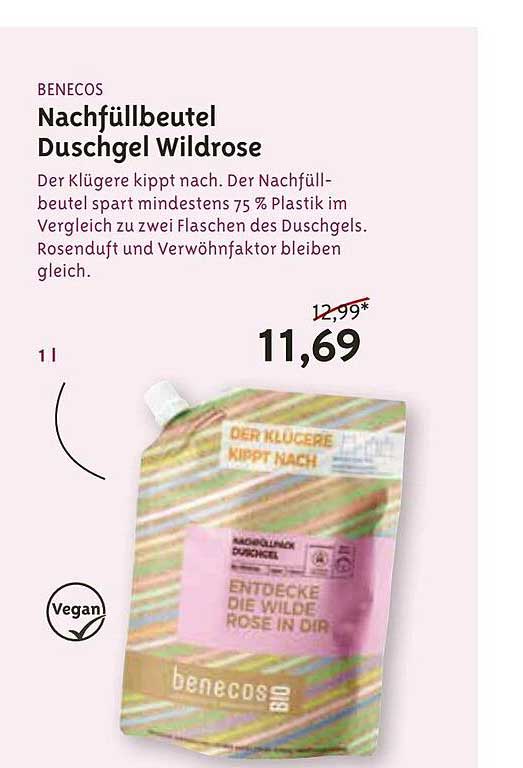 Bio Company Benecos Nachfüllbeutel Duschgel Wildrose