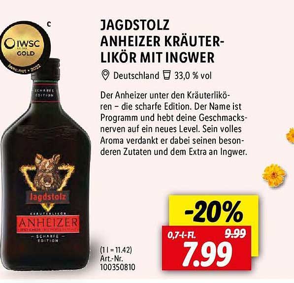 Lidl Jagdstolz Anheizer Kräuter-likör Mit Ingwer