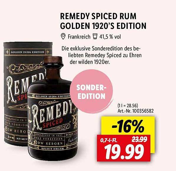 Lidl Remedy Spiced Rum Golden 1920's Edition