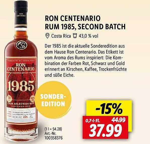 Lidl Ron Centenario Rum 1985, Second Batch