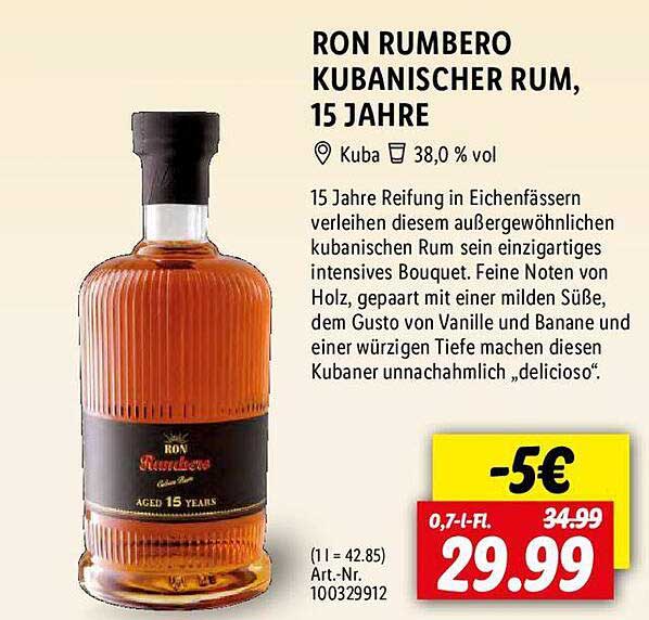 Lidl Ron Rumbero Kubanischer Rum, 15 Jahre