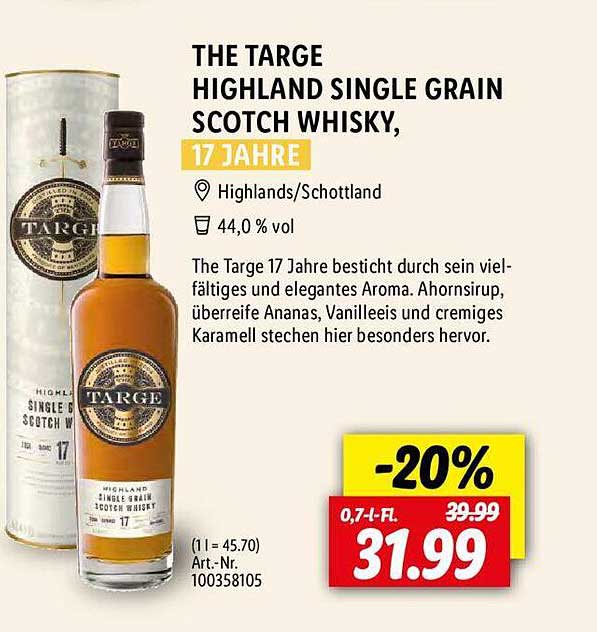 Lidl The Targe Highland Single Grain Scotch Whisky
