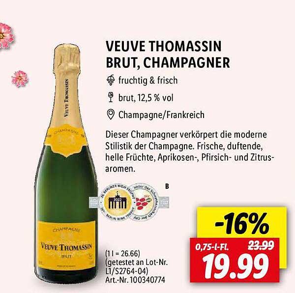 Lidl Veuve Thomassin Brut, Champagner