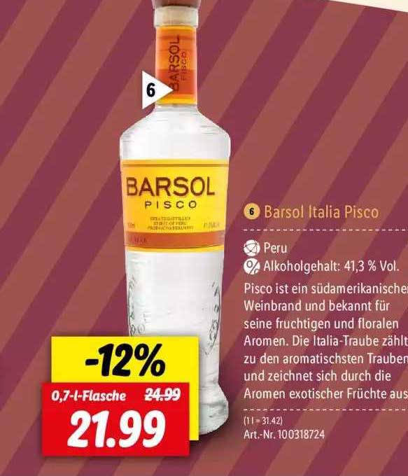 Barsol Italia Pisco Angebot bei Lidl