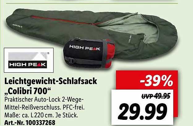 High Peak Leichtgewicht-schlafsack „colibri Angebot 700“ bei Lidl