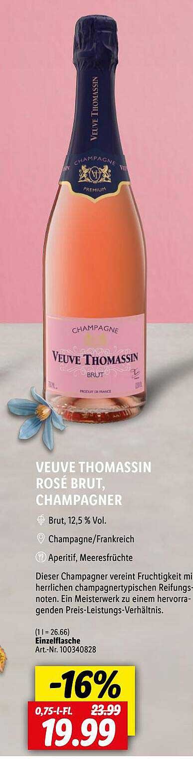 Rosé Brut, Angebot bei Lidl Veuve Champagner Thomassin