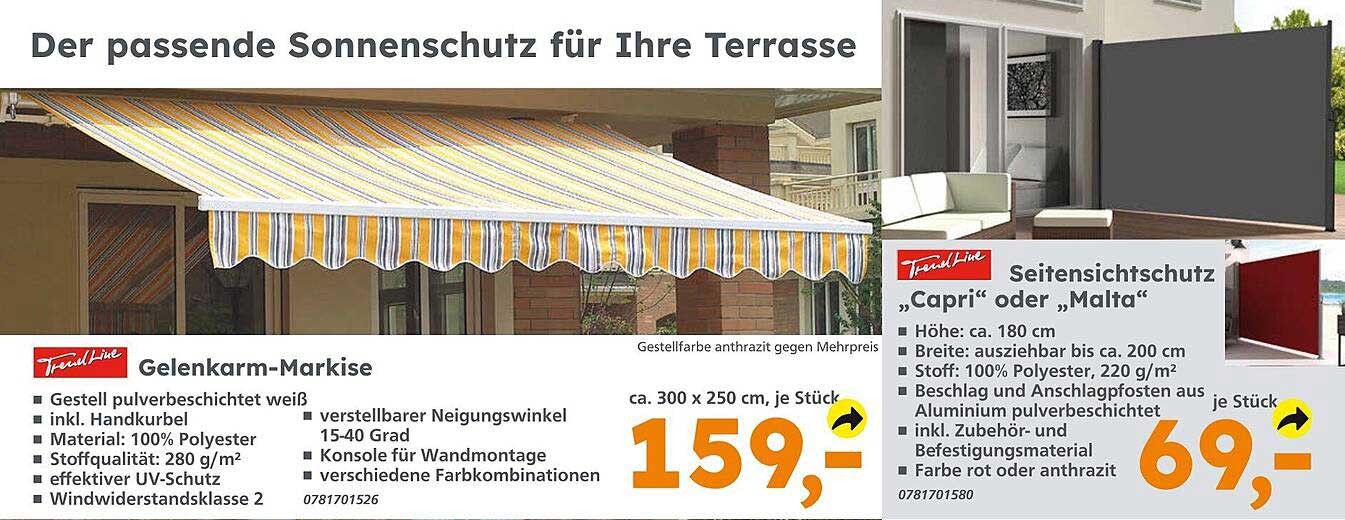 Trendline Gelenkarmmarkise Oder Seitensichtschutz Capri Oder Malta