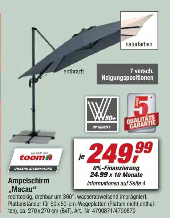 Ampelschirm „macau” Angebot bei Toom Baumarkt