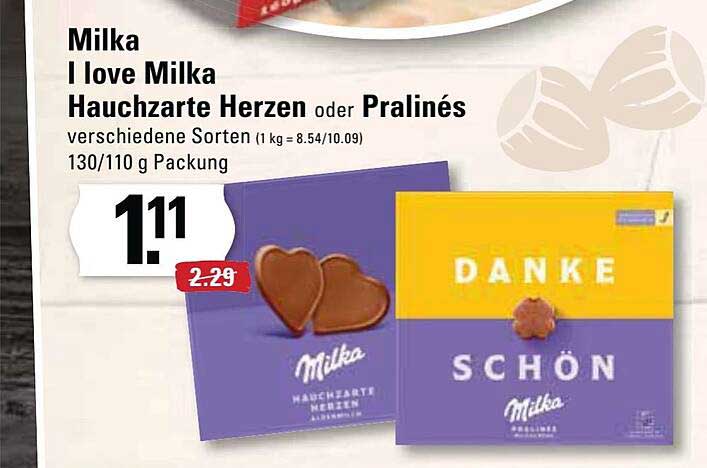 Milka I Love Milka Haucharte Herzen Oder Pralinés Angebot bei Edeka