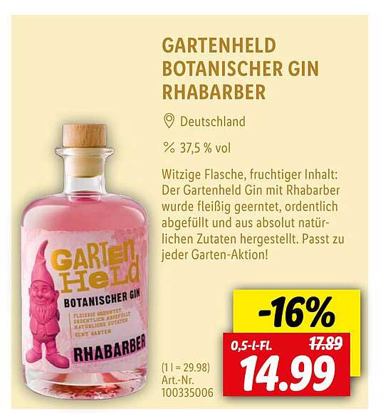 Gartenheld Botanischer Gin Rhabarber Angebot bei Lidl