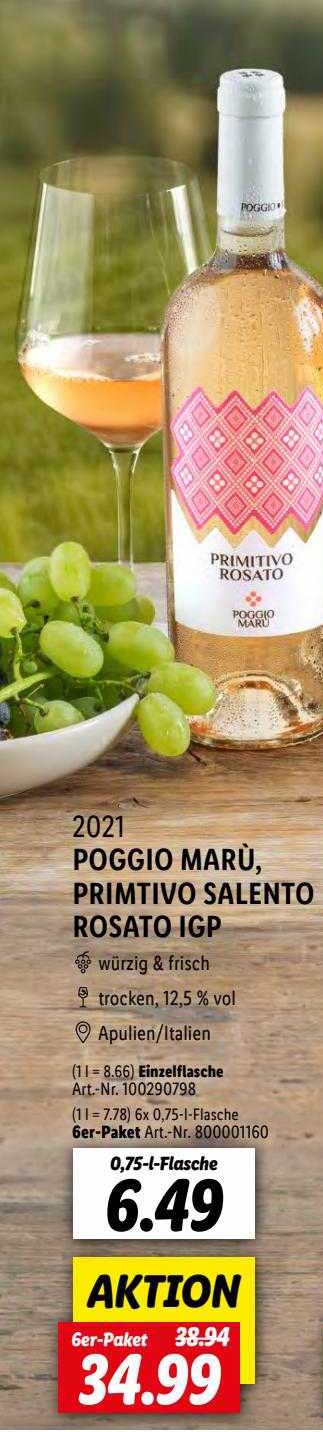 2021 Poggio Marù, Primitivo Salento Rosato Igp Angebot bei Lidl