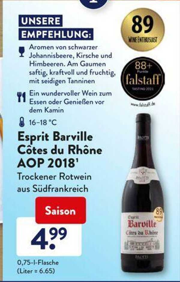 Esprit 2018 Angebot ALDI Côtes Barville bei Rhône Aop SÜD Du
