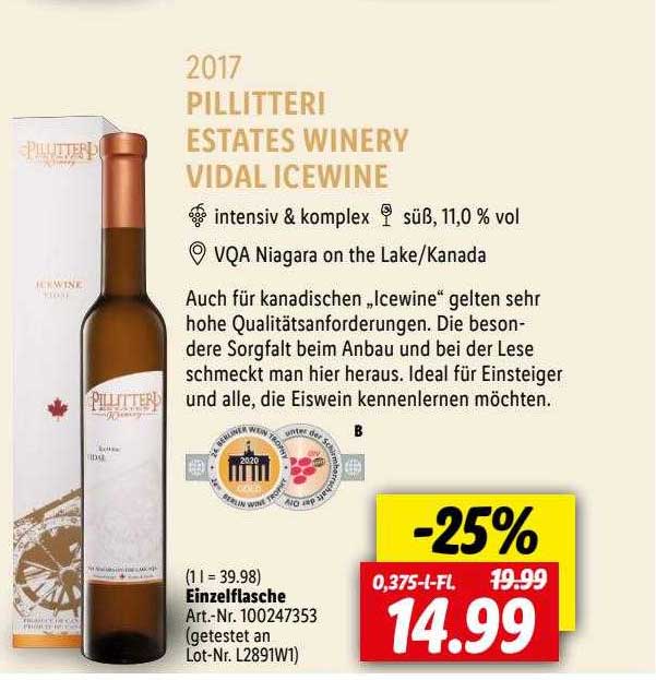 Lidl 2017 Pillitteri Estates Winery Vidal Icewine