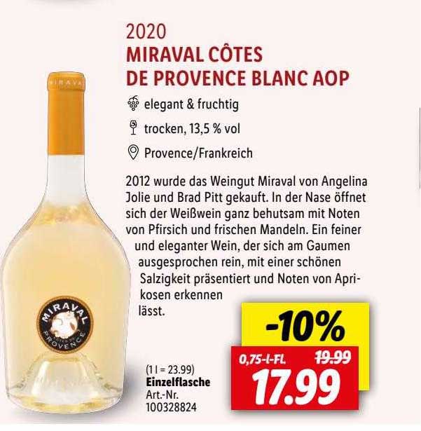 Lidl 2020 Miraval Côtes De Provence Blanc Aop
