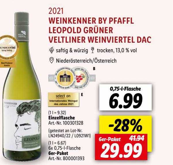 Lidl 2021 Weinkenner By Pfaffl Leopold Grüner Veltliner Weinviertel Dac
