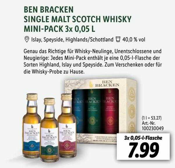 Lidl Ben Bracken Single Malt Scotch Whisky Mini-pack