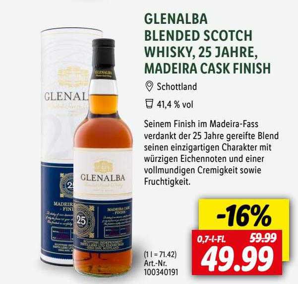 Lidl Glenalba Blended Scotch Whisky, 24 Jahre, Madeira Cask Finish