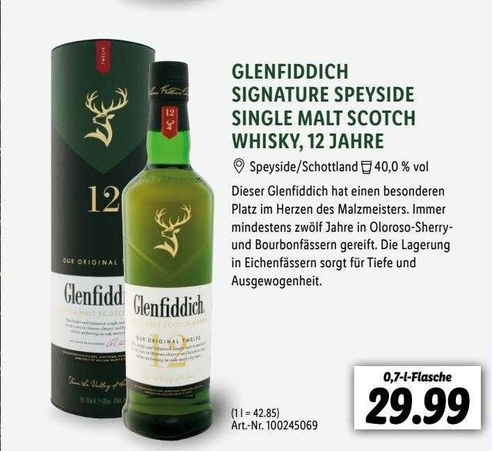 Lidl Glenfiddich Signature Speyside Single Malt Scotch Whisky, 12 Jahre