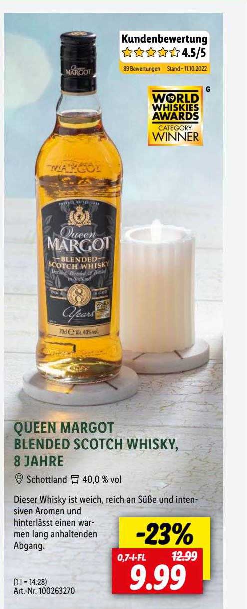 Lidl Queen Margot Blended Scotch Whisky, 8 Jahre