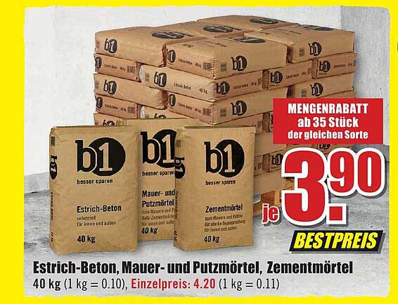 Estrichbeton, Mauer Und Putzmörtel, Zementmörtel Angebot bei B1