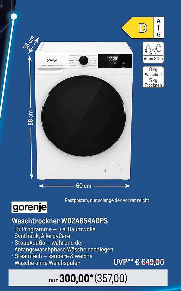 Gorenje Waschtrockner Wd2a854adps Angebot bei METRO - 1Prospekte.de