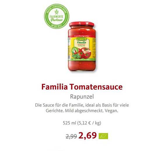 Familia Tomatensauce Rapunzel Angebot bei VollCorner Biomarkt