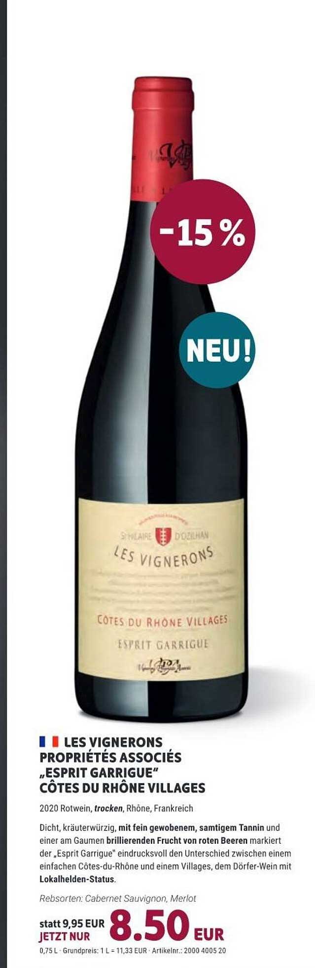 Vino Weinmarkt Les Vignerons Propriétés Associés „esprit Garrigue“ Côtes Du Rhône Villages