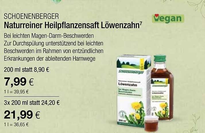 Vitalia Schoenenberger Naturreiner Heilpflanzensaft Löwenzahn