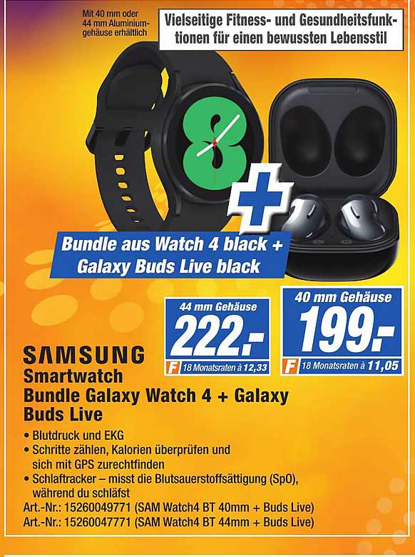 Samsung Smartwatch Bundle Galaxy Watch 4 + Galaxy Buds Live Angebot bei